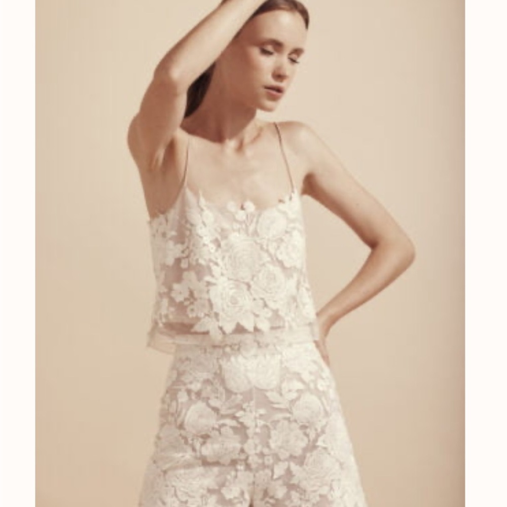 Bridal Cropped Lace Floral Top - Ivory - Picture 7 of 11